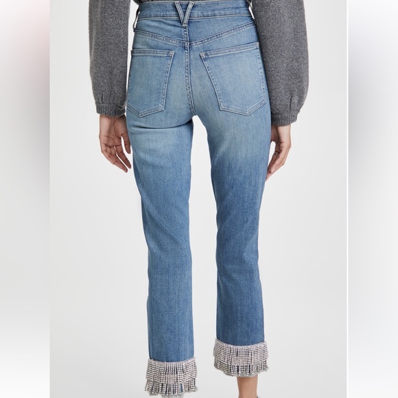 NWT $498 Veronica Beard Jean 28 Straight Ryleigh Pants with Fringe Rhinestones - Picture 3 of 6